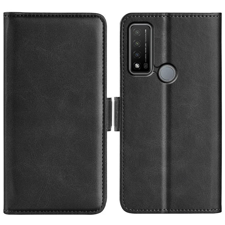Carteira de Couro PU Resistente a Arranhões com Suporte Dobrável Flip Phone Case com Dupla Fivela Magnética para TCL 20R 5G - Preto