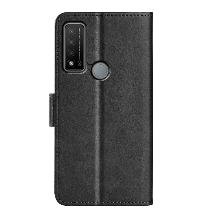 Carteira de Couro PU Resistente a Arranhões com Suporte Dobrável Flip Phone Case com Dupla Fivela Magnética para TCL 20R 5G - Preto