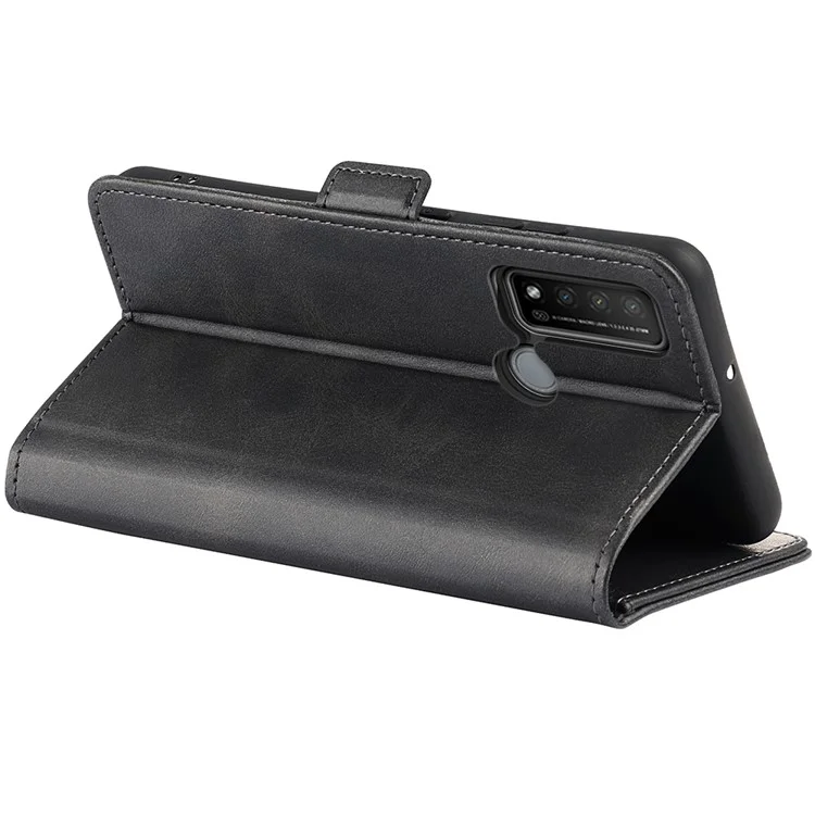 Carteira de Couro PU Resistente a Arranhões com Suporte Dobrável Flip Phone Case com Dupla Fivela Magnética para TCL 20R 5G - Preto