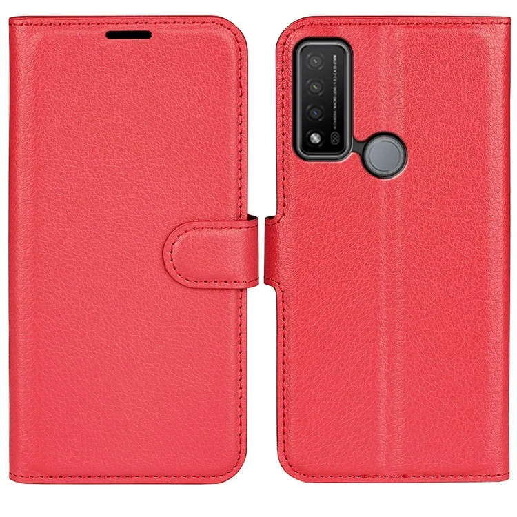 Funda protectora de cuerpo completo de textura de lichí PU Leather Case Stand Wallet Phone Shell Cover para TCL 20 R 5G - Rojo