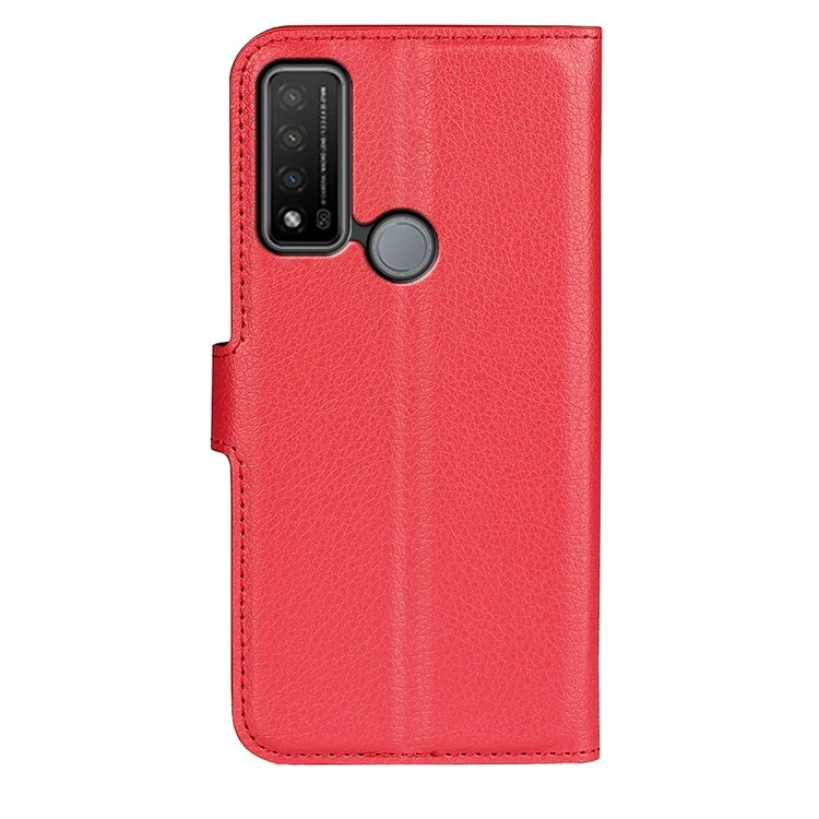 Funda protectora de cuerpo completo de textura de lichí PU Leather Case Stand Wallet Phone Shell Cover para TCL 20 R 5G - Rojo