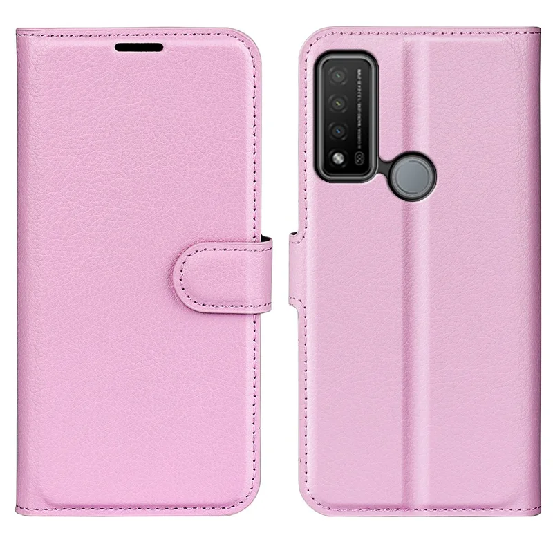 Litchi Texture Full Body Protection PU Leather Case Stand Wallet Phone Shell Cover for TCL 20 R 5G - Pink
