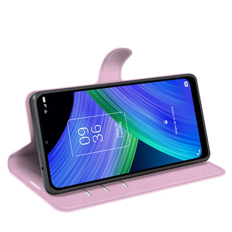 Litchi Texture Full Body Protection PU Leather Case Stand Wallet Phone Shell Cover for TCL 20 R 5G - Pink