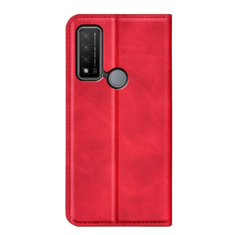 Cubierta de cartera de piel con cierre magnético automático, tacto suave de piel para TCL 20 R 5G - Rojo