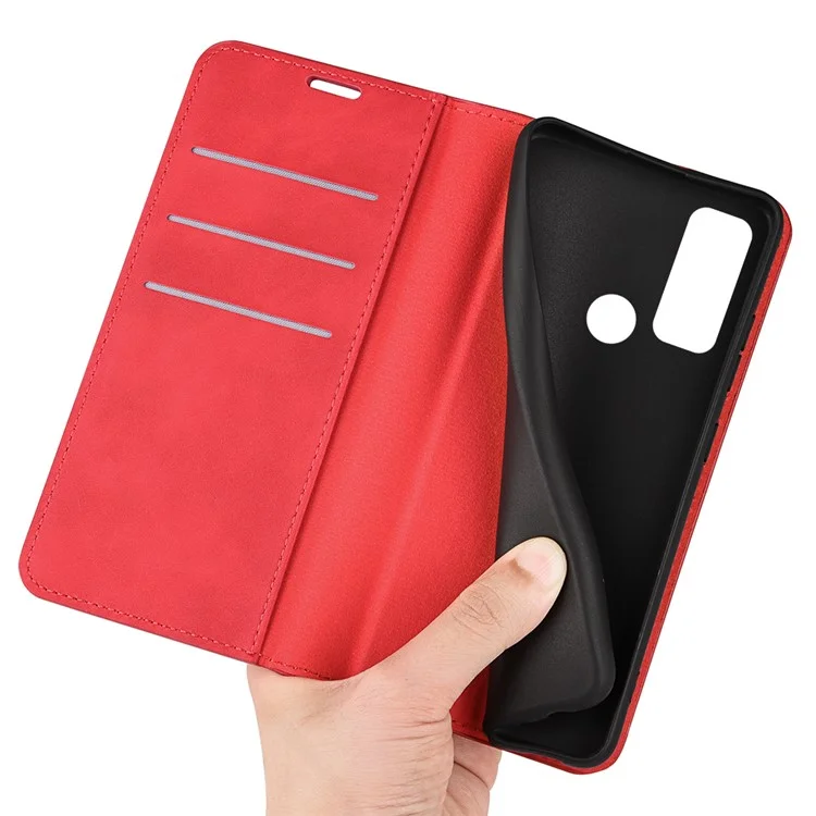 Cubierta de cartera de piel con cierre magnético automático, tacto suave de piel para TCL 20 R 5G - Rojo