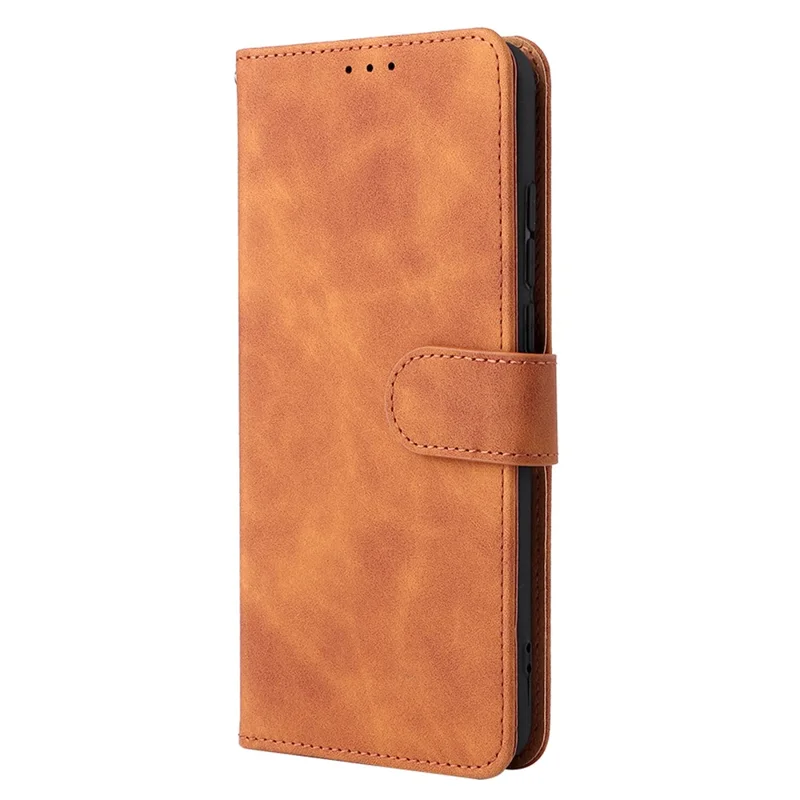 Skin-touch Feeling Full Protection Stand Wallet Leather Phone Cover Case for TCL 10 SE - Brown
