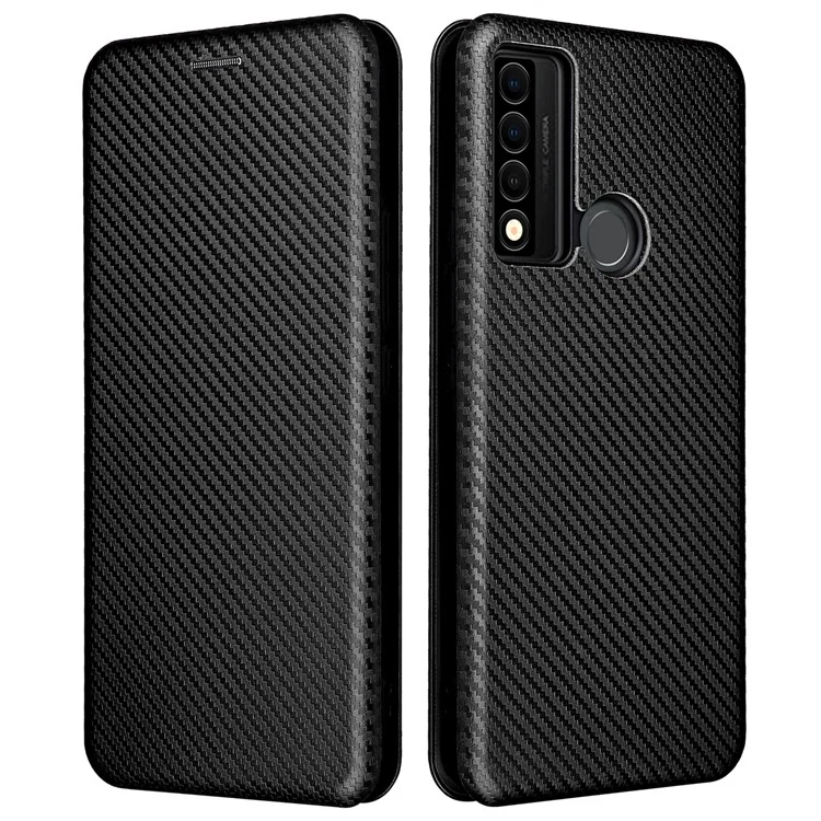 Caixa de Telefone de Textura de Fibra de Carbono Especial Cover Dobrável PU PU PU Para TCL 20 XE - Preto