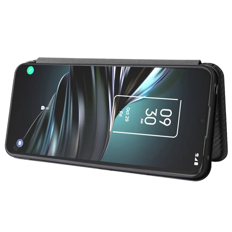 Caixa de Telefone de Textura de Fibra de Carbono Especial Cover Dobrável PU PU PU Para TCL 20 XE - Preto