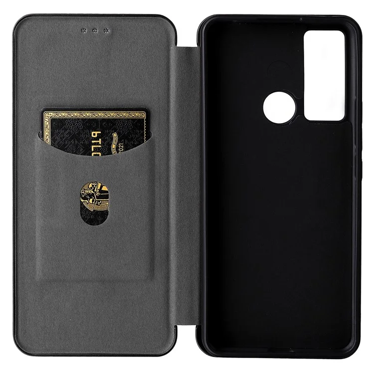Caixa de Telefone de Textura de Fibra de Carbono Especial Cover Dobrável PU PU PU Para TCL 20 XE - Preto