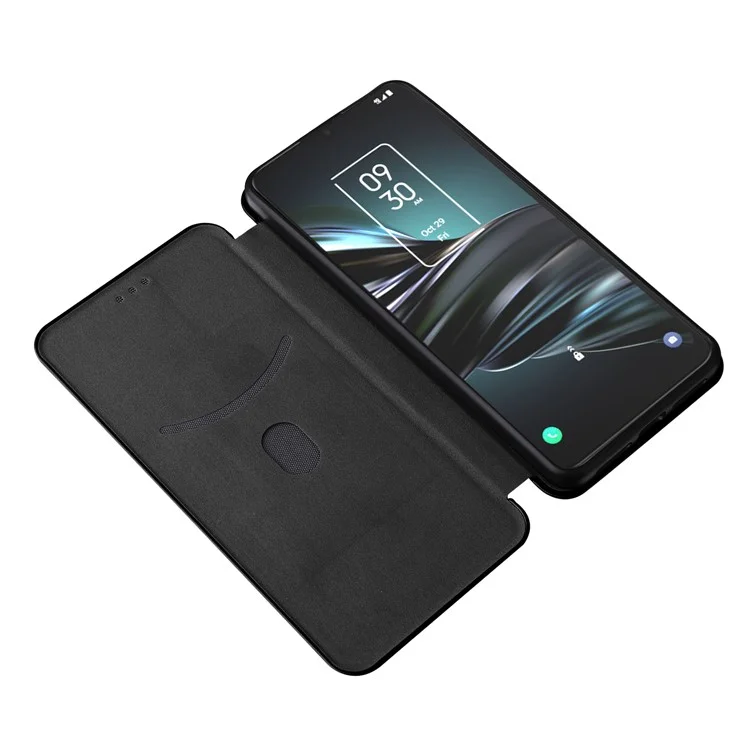 Caixa de Telefone de Textura de Fibra de Carbono Especial Cover Dobrável PU PU PU Para TCL 20 XE - Preto