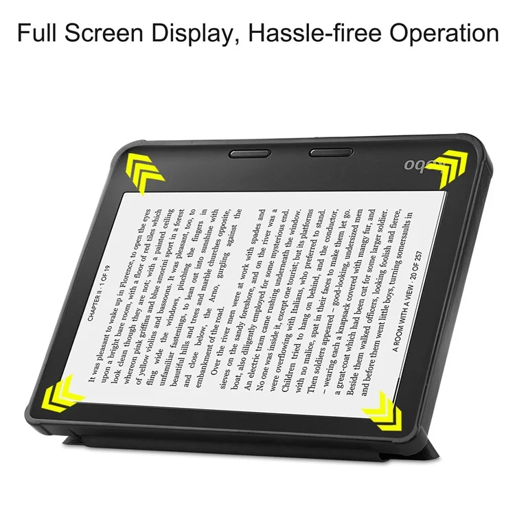 Auto Wake/Sleep Function PU Leather Case Solid Color Origami Stand Protective E-reader Cover for Kobo Libra 2 - Black