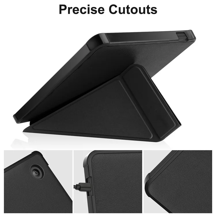 Auto Wake/Sleep Function PU Leather Case Solid Color Origami Stand Protective E-reader Cover for Kobo Libra 2 - Black