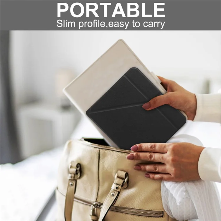 Automatische Aufwach-/Schlaffunktion PU-Lederetui mit einfarbigem Origami-Ständer, schützendes E-Book-Cover für Kobo Libra 2 - Schwarz