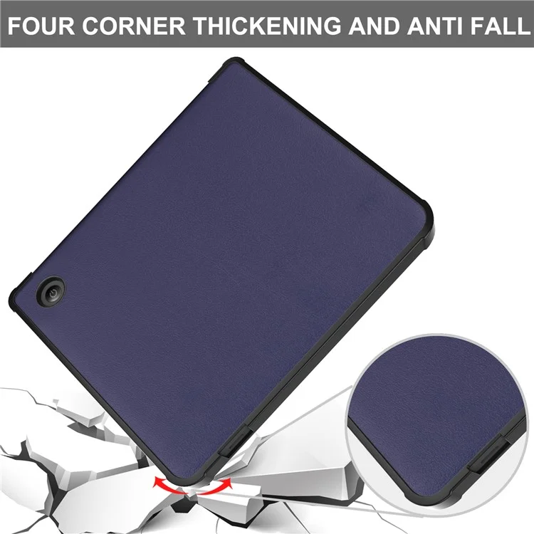 Função Auto Wake / Sleep PU Leather Case Cor Sólida Origami Stand Capa Protetora E-reader para Kobo Libra 2 - Azul Escuro