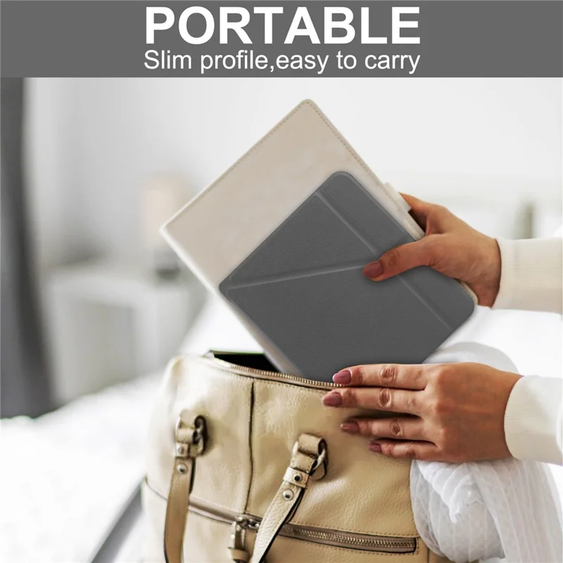 Funda de cuero sintético con función de encendido/apagado automático, color sólido, diseño tipo origami con soporte, para lector electrónico Kobo Libra 2 / Libra Colour - Gris