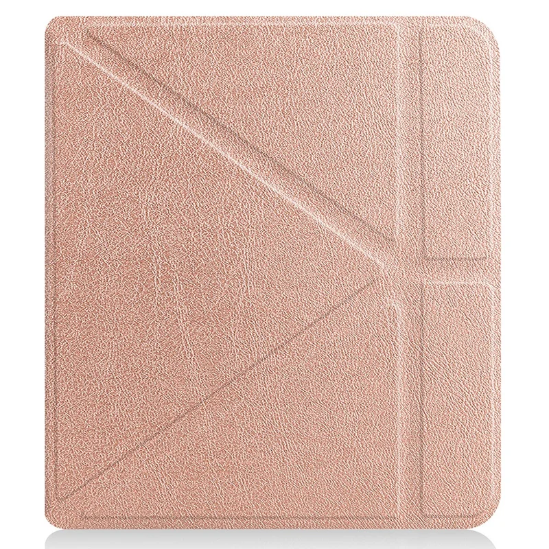 Auto Wake / Sleep PU Leather Case Solid Color Origami Stand E-Reader Cover for Kobo Libra 2 / Libra Colour - Rose Gold