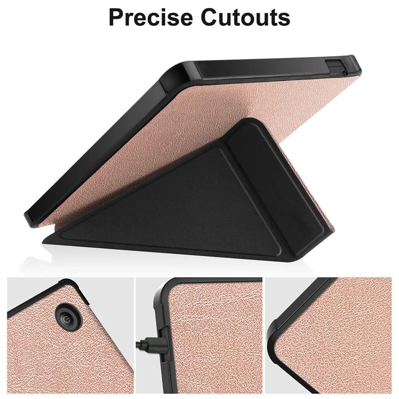 Auto Wake / Sleep PU Leather Case Solid Color Origami Stand E-Reader Cover for Kobo Libra 2 / Libra Colour - Rose Gold