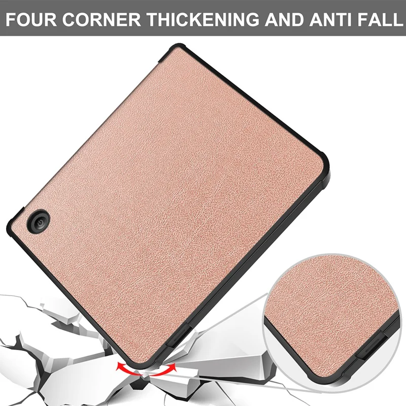 Auto Wake / Sleep PU Leather Case Solid Color Origami Stand E-Reader Cover for Kobo Libra 2 / Libra Colour - Rose Gold