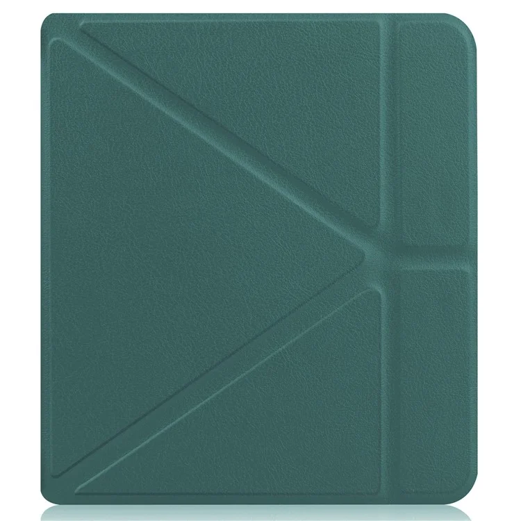 Auto Wake / Sleep PU Leather Case Solid Color Origami Stand E-Reader Cover for Kobo Libra 2 / Libra Colour - Blackish Green