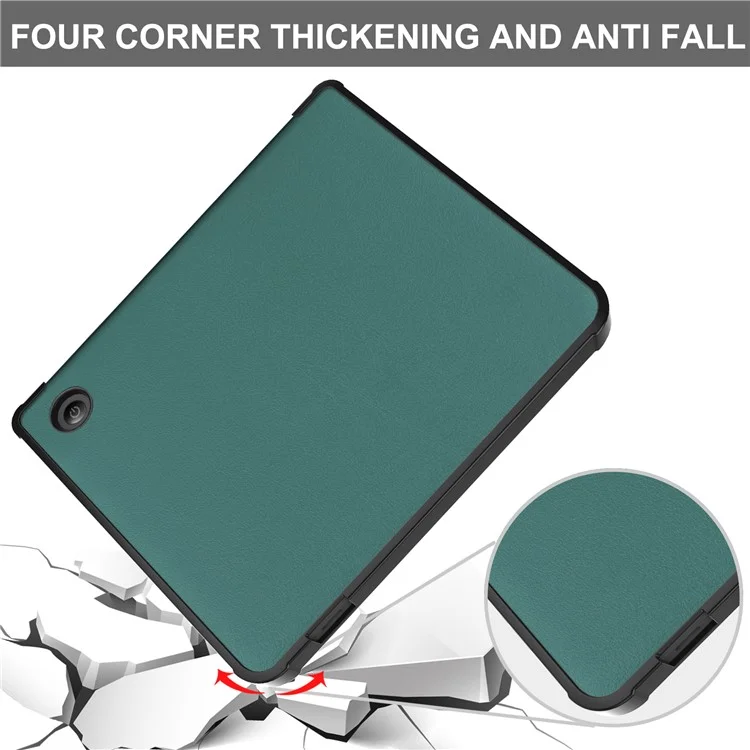 Auto Wake / Sleep PU Leather Case Solid Color Origami Stand E-Reader Cover for Kobo Libra 2 / Libra Colour - Blackish Green