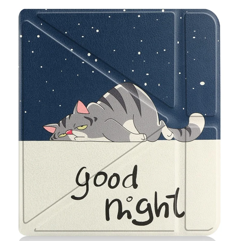 Mønstertrykt origami stående kuvert i PU læder til e-læser med automatisk tænd/sluk til Kobo Libra 2 - Kat