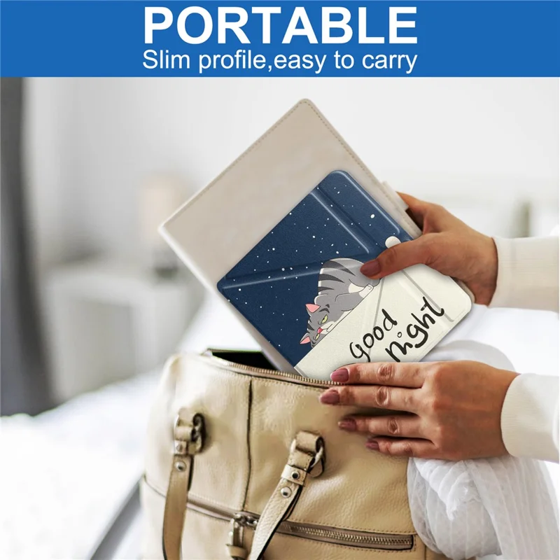 Mønstertrykt origami stående kuvert i PU læder til e-læser med automatisk tænd/sluk til Kobo Libra 2 - Kat