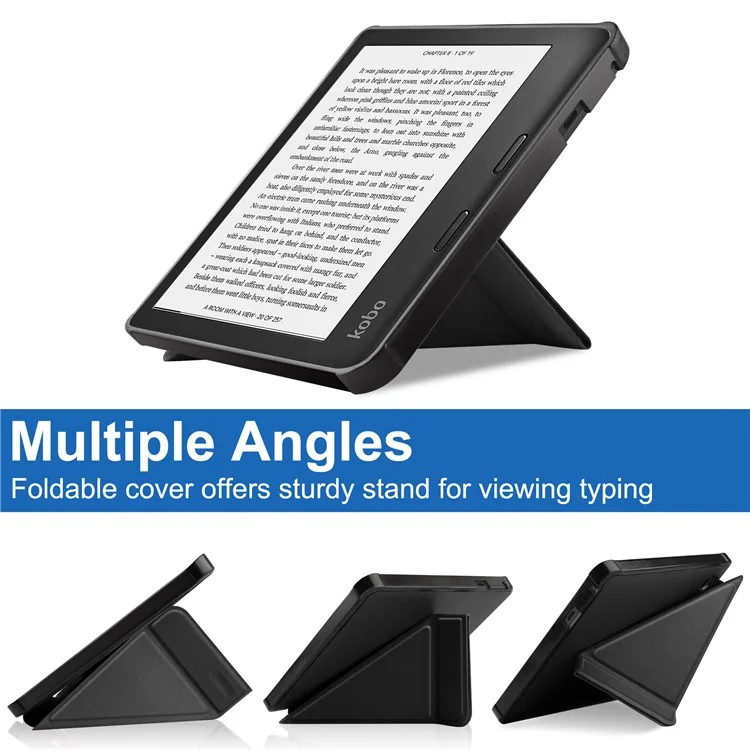 Auto Wake/Sleep Function Origami Stand PU Case de Cuero Para Kobo Sage - Negro