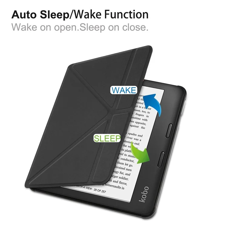 Auto Wake/Sleep Function Origami Stand PU Case de Cuero Para Kobo Sage - Negro