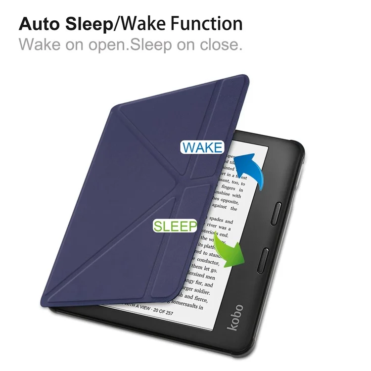 Auto Wake/Sleep Function Origami Stand PU Leather Case Cover for Kobo Sage - Dark Blue