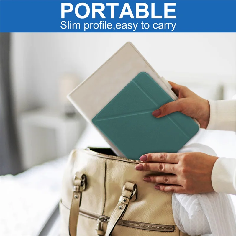 Auto Wake/Sleep Function Origami Stand PU Leather Case Cover for Kobo Sage - Blackish Green