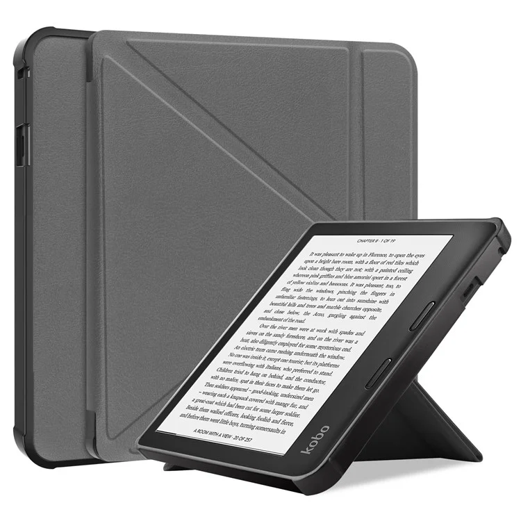 Función de Despertar/Dormir Automática Soporte de Origami Funda de Piel Sintética para Kobo Sage - Gris