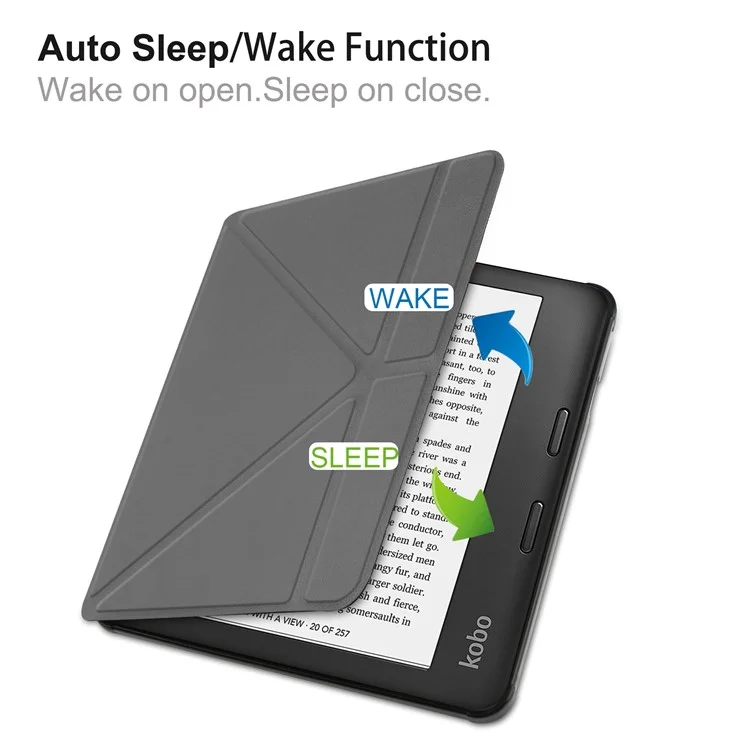 Función de Despertar/Dormir Automática Soporte de Origami Funda de Piel Sintética para Kobo Sage - Gris