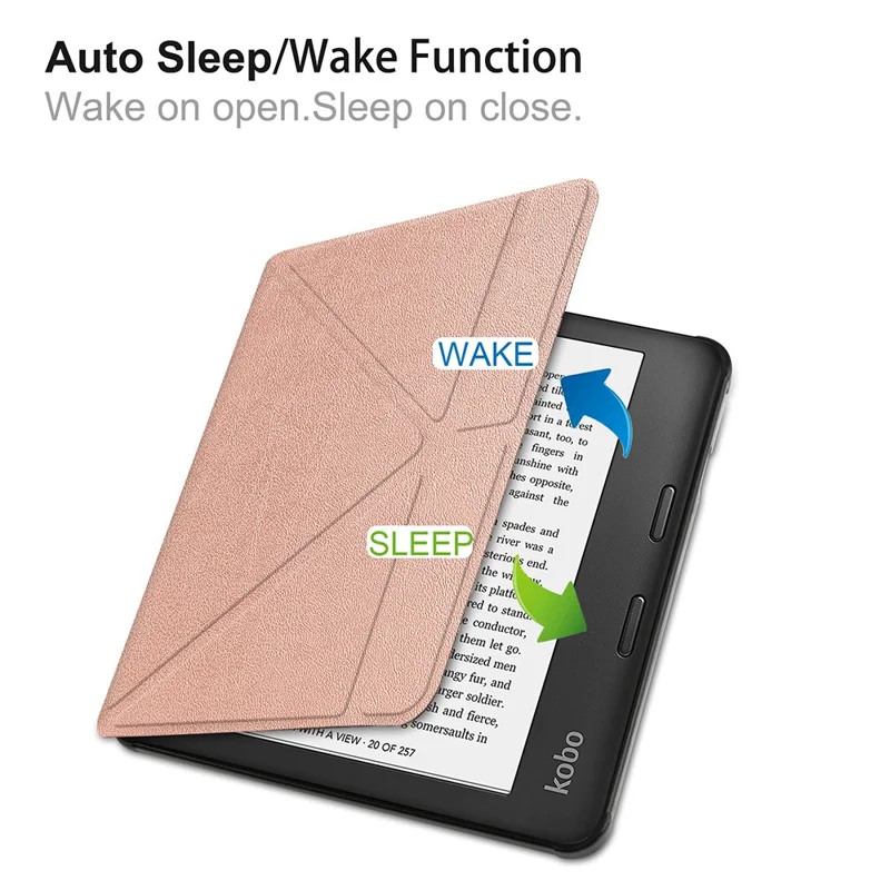 Auto Wake/Sleep Function Origami Stand PU Leather Case Cover for Kobo Sage - Rose Gold