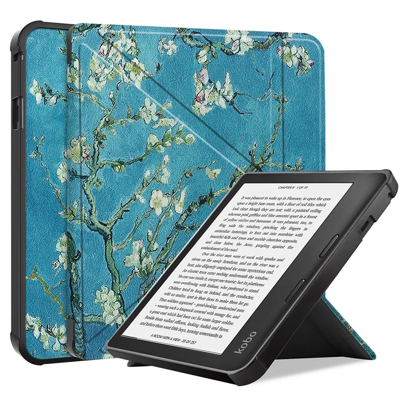 Pattern Printing Origami Stand PU Leather + TPU Case Cover with Auto Wake/Sleep for Kobo Sage - Apricot Flower