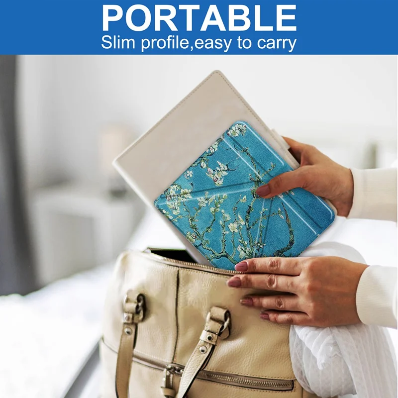 Pattern Printing Origami Stand PU Leather + TPU Case Cover with Auto Wake/Sleep for Kobo Sage - Apricot Flower