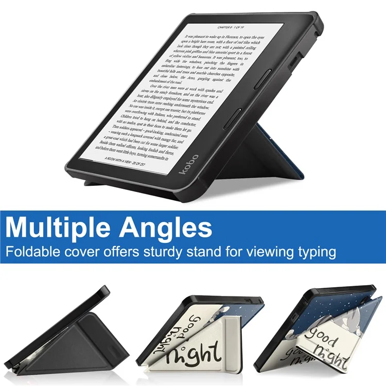 Étui de Protection avec Impression de Motifs Origami PU Cuir + TPU avec Fonction Réveil/Veille Automatique pour Kobo Sage - Chat