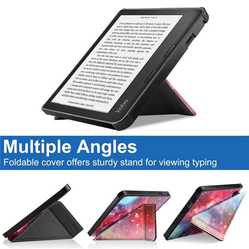 Mønstertrykt Origami ståplade PU læder + TPU hylster med automatisk tænd/sluk til Kobo Sage - Nebula