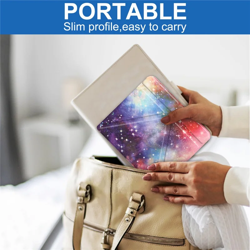 Mønstertrykt Origami ståplade PU læder + TPU hylster med automatisk tænd/sluk til Kobo Sage - Nebula