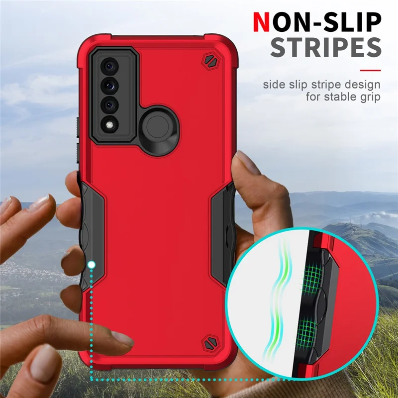 Stripes Non Slip Progettare PC Hard PC + Custodia Per Telefono Protettivo Per Difensore TPU Per TCL 20 XE - Verde Chiaro
