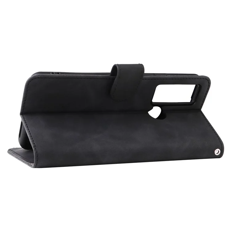Funda de teléfono móvil con sensación de piel de tacto suave de PU Cuero + Funda de teléfono TPU con soporte y cartera para TCL 20 XE - Negro