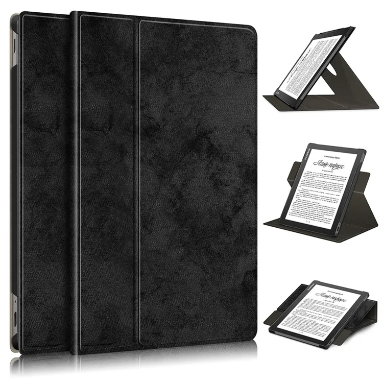 For PocketBook InkPad Lite PB970 Rotary Kickstand Pen Holder Case Dual-Angle Anti-Scratch Textured Surface Cover - Black