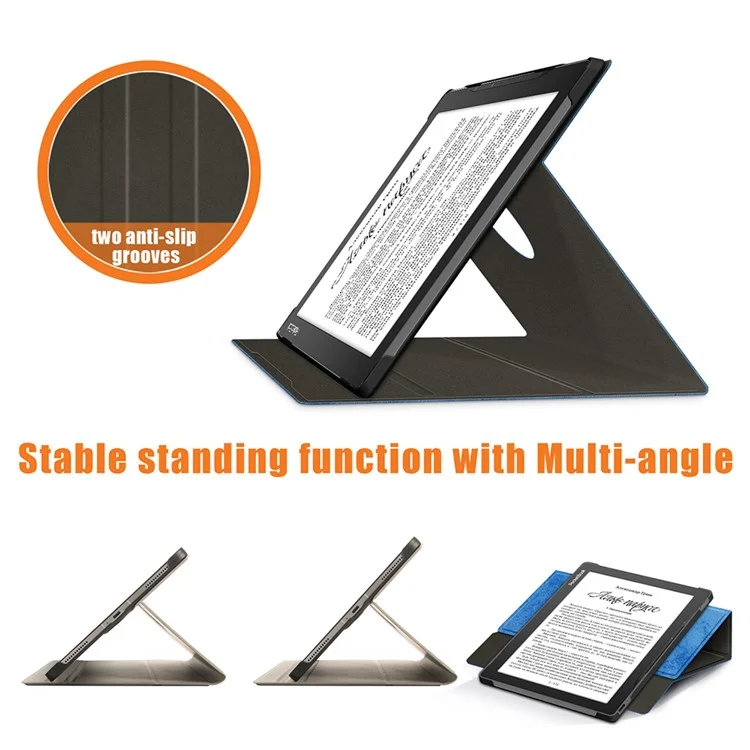 For PocketBook InkPad Lite PB970 Rotary Kickstand Pen Holder Case Dual-Angle Anti-Scratch Textured Surface Cover - Blue