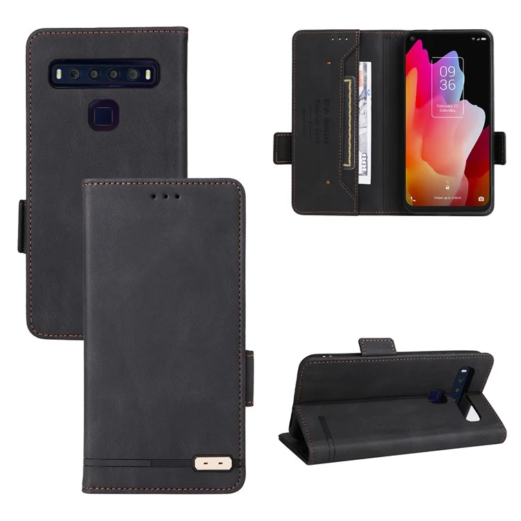 Pour TCL 10l / 10 Lite Hardware Design Stand Magnetic Closing le Cuir Cuir Phone Case Protector Avec Portefeuille - le Noir