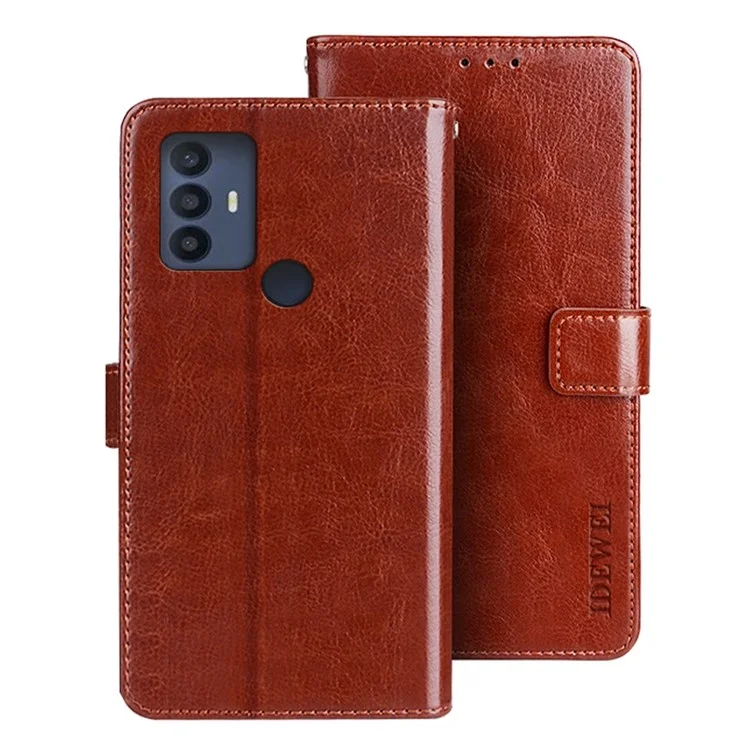 Idewei Pour TCL 30 se / 30e / 305/306 PU Cuir pu Crazy Horse Textured Stand Shockproof TPU Magnetic Protect Book Flip Folio Cover - Brun