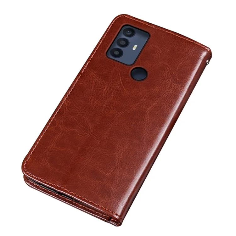 Idewei Pour TCL 30 se / 30e / 305/306 PU Cuir pu Crazy Horse Textured Stand Shockproof TPU Magnetic Protect Book Flip Folio Cover - Brun