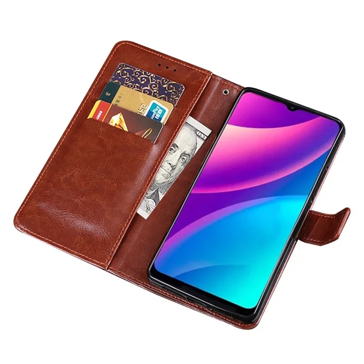 Idewei Pour TCL 30 se / 30e / 305/306 PU Cuir pu Crazy Horse Textured Stand Shockproof TPU Magnetic Protect Book Flip Folio Cover - Brun