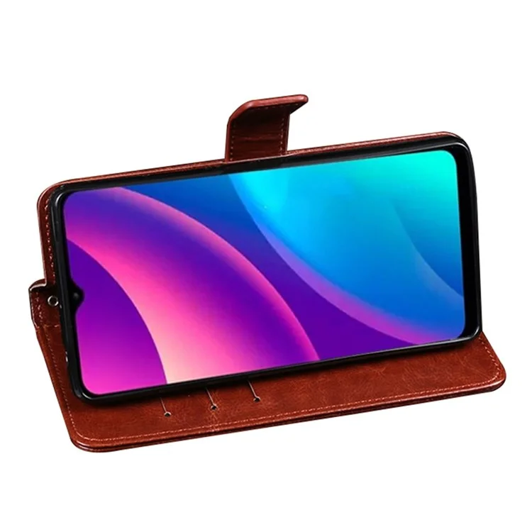 Idewei Pour TCL 30 se / 30e / 305/306 PU Cuir pu Crazy Horse Textured Stand Shockproof TPU Magnetic Protect Book Flip Folio Cover - Brun