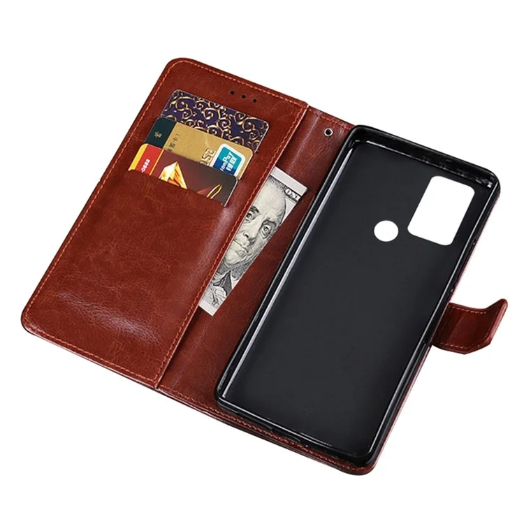 Idewei Pour TCL 30 se / 30e / 305/306 PU Cuir pu Crazy Horse Textured Stand Shockproof TPU Magnetic Protect Book Flip Folio Cover - Brun