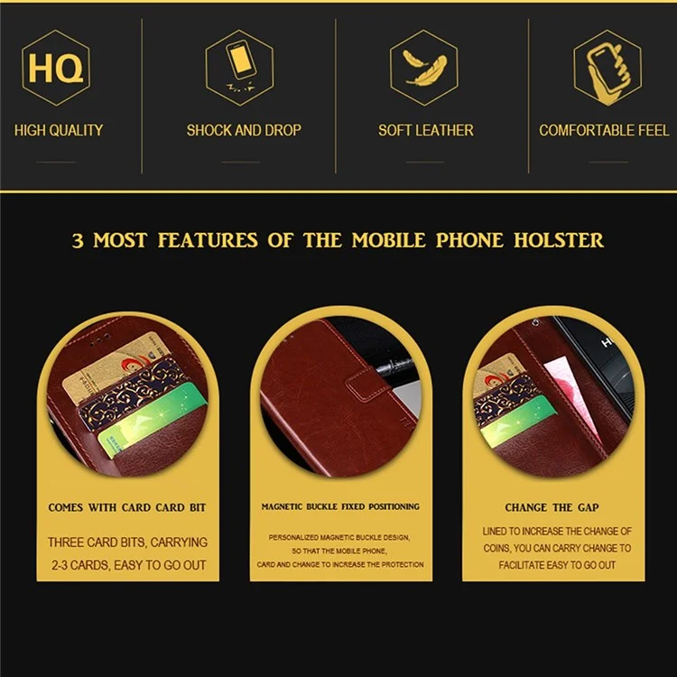 Idewei Pour TCL 30 se / 30e / 305/306 PU Cuir pu Crazy Horse Textured Stand Shockproof TPU Magnetic Protect Book Flip Folio Cover - Brun