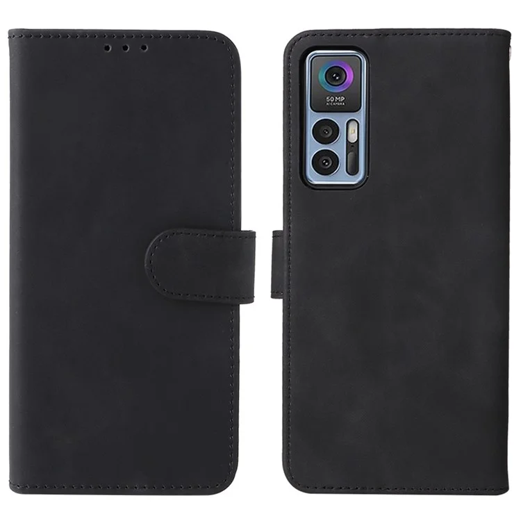 Pour TCL 30 5G/30+ 5G Peau-toucher Feeling Portefeuille Étui en Cuir PU Support Réglable Folio Flip Cover - Noir